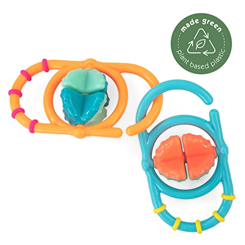 Sassy Eco Shake & Spin Rattles - Made Green with Plant-Based Plastic for 3+ Months Toddlers | Natural Material for Babie