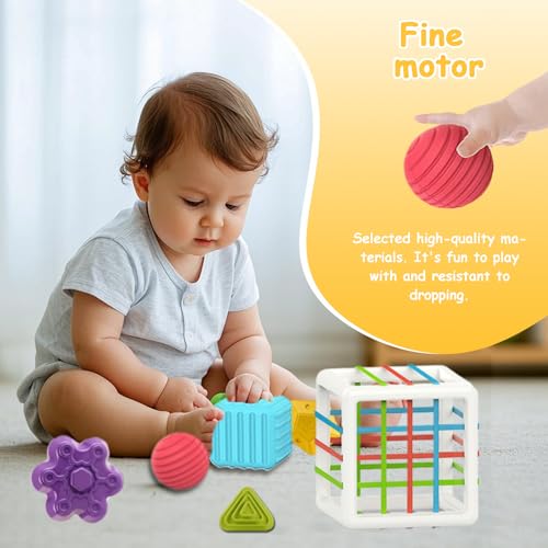 Montessori Toys for 1 Year Old Babies, 6 Pc Multi Sensory Shape, Toddler Learning Gifts