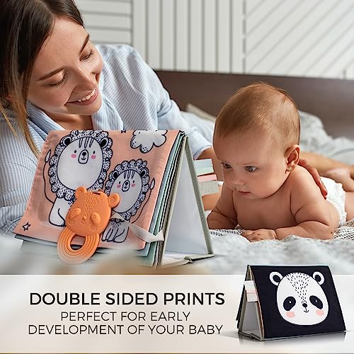 Soft Tummy Time Book for Safe Early Newborn/Infant Development with Large Stimulating Mirror & Fun Montessori Design
Hig