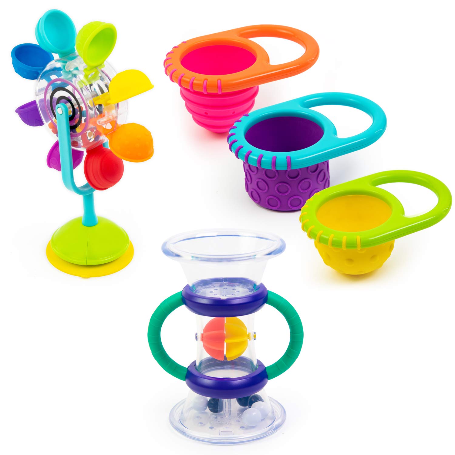 Sassy Whirling Wheel Waterfall + Double Dip Funnel + Flex N Fill Cups 5PC for Kids at Birthday Parties and Summer Camps